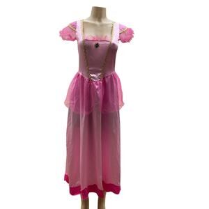 Princess Peach Inspired Pink Costume Dress Women Fairy Tale Tulle Midi Small
